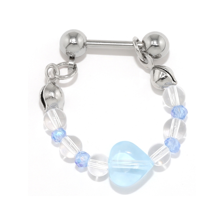 ブルー | 軟骨ピアス ビーズチェーンハートはーと かわいいカラフルストレートバーベル | ボディピアス専門店凛RIN