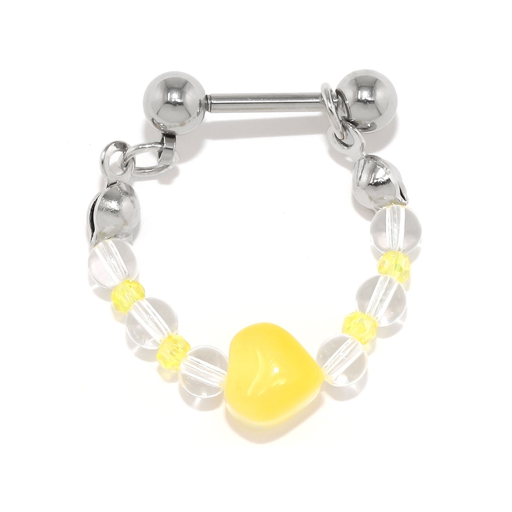 イエロー | 軟骨ピアス ビーズチェーンハートはーと かわいいカラフルストレートバーベル | ボディピアス専門店凛RIN