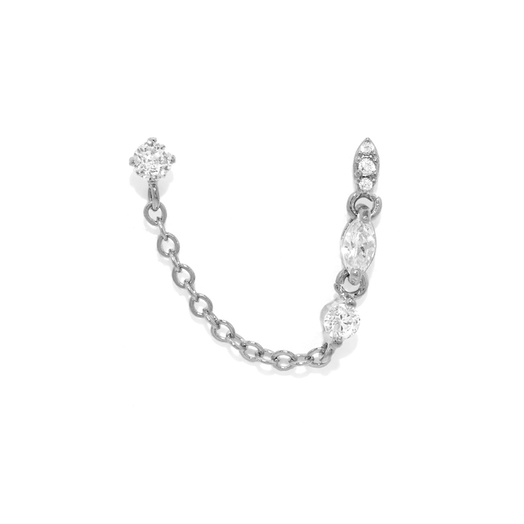 シルバー | 軟骨ピアス チェーンダブルバーベルキュービックジルコニアキレイ ボディピアス | ボディピアス専門店凛RIN