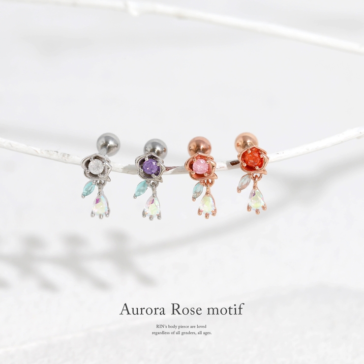 軟骨ピアス かわいいローズ薔薇キュービックジルコニア揺れる ボディピアス | ボディピアス専門店凛RIN | 詳細画像2 