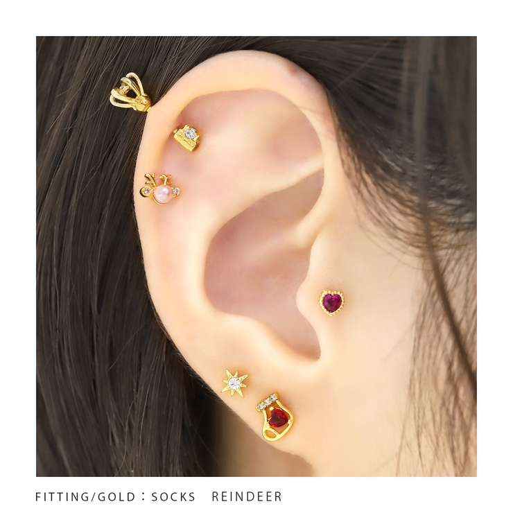 軟骨ピアス クリスマスジュエル ツリートナカイ靴下[品番：RINA0001927