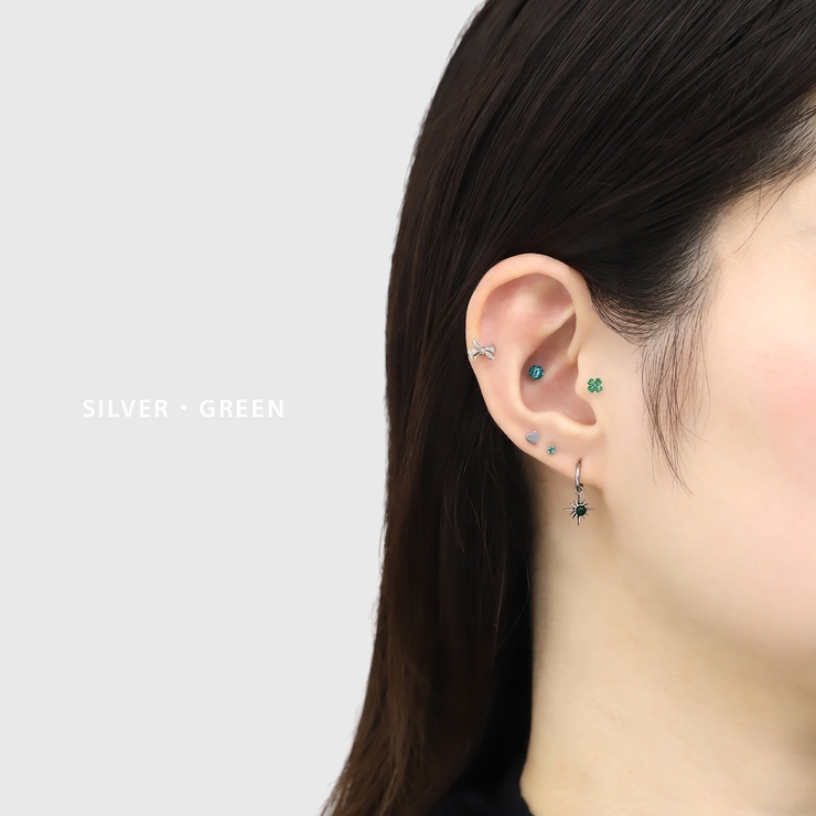 軟骨ピアス クローバー四つ葉ジュエルキュービックジルコニア