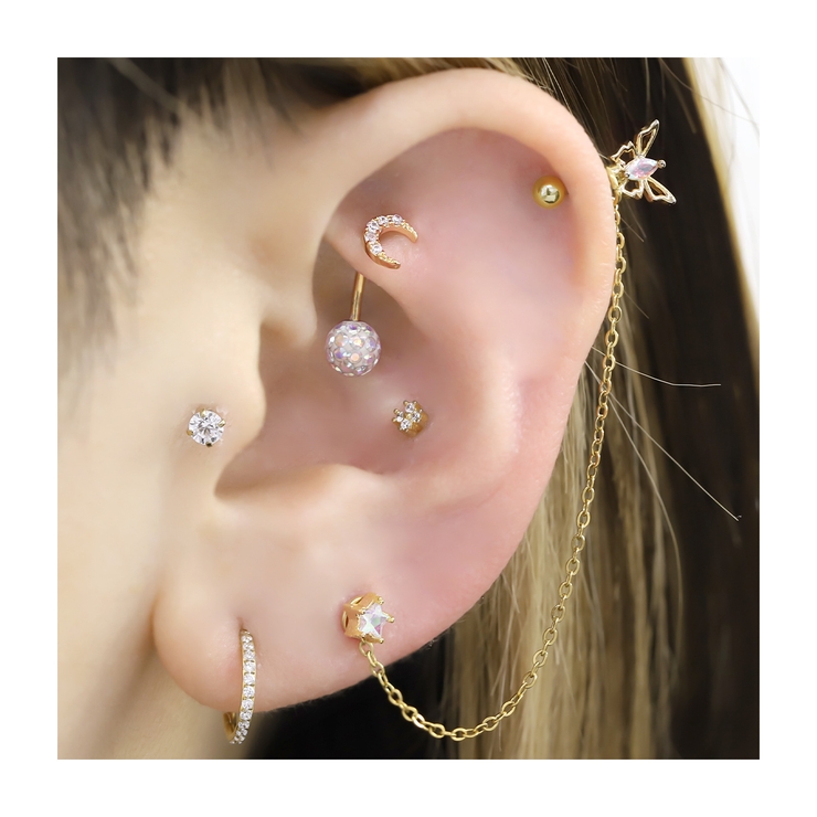 軟骨ピアス かわいい三日月クレセントムーンジルコニアキラキラ ボディピアス | ボディピアス専門店凛RIN | 詳細画像6 