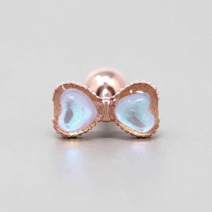 ピンクゴールド | 軟骨ピアス リボンオーロラぷっくり立体的可愛いバレエコア透明感 ボディピアス | ボディピアス専門店凛RIN
