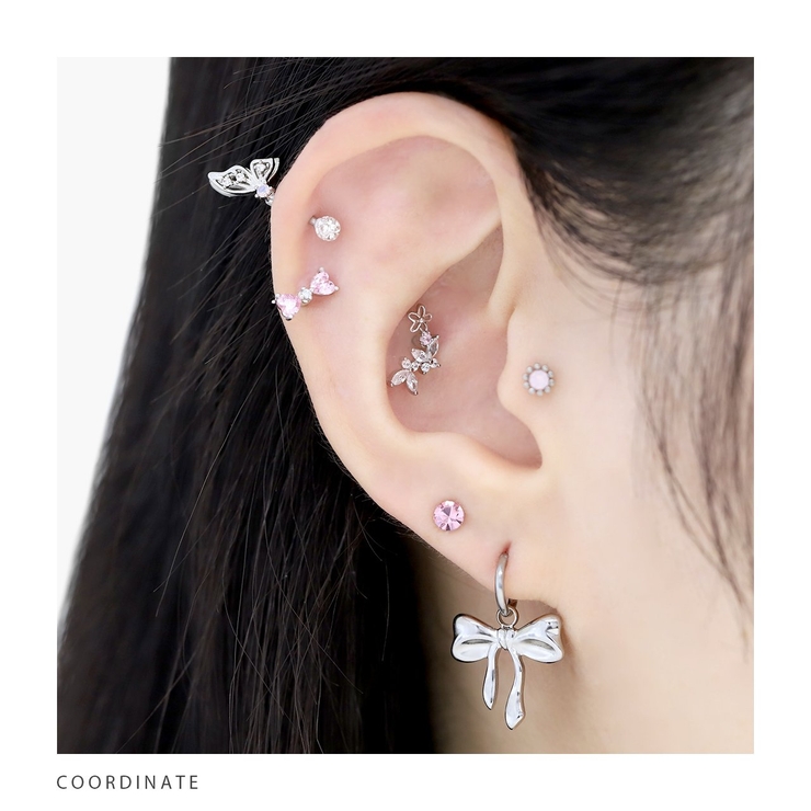 軟骨ピアス 蝶花バタフライフラワージュエルきれいイヤーフィット