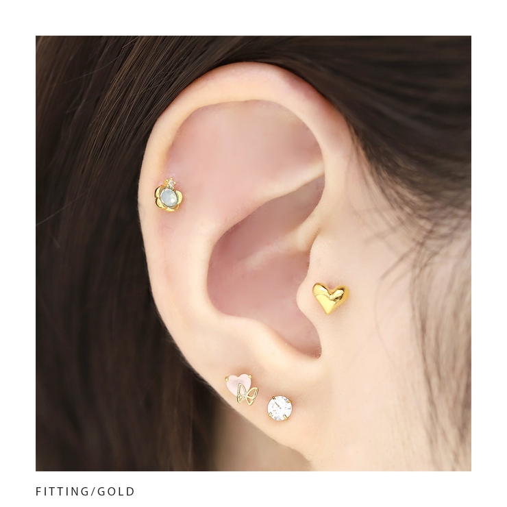 軟骨ピアス ピンクハートジュエル蝶々バタフライ ストレートバーベル | ボディピアス専門店凛RIN | 詳細画像6 