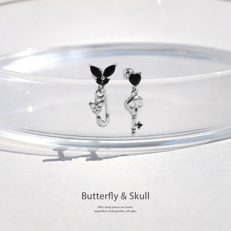 軟骨ピアス 蝶ドクロ 安全ピン鍵ハート | ボディピアス専門店凛RIN | 詳細画像2 
