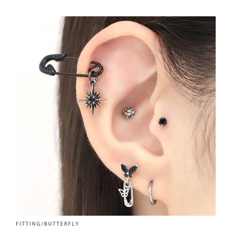 軟骨ピアス 蝶ドクロ 安全ピン鍵ハート | ボディピアス専門店凛RIN | 詳細画像5 