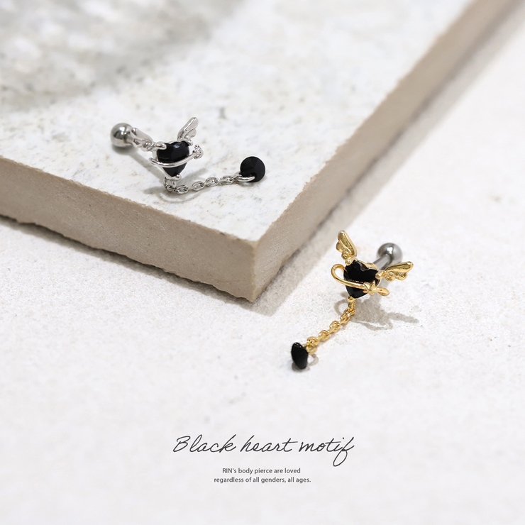 軟骨ピアス ハート黒天使の羽惑星ゴシックキュービックジルコニア ボディピアス | ボディピアス専門店凛RIN | 詳細画像2 