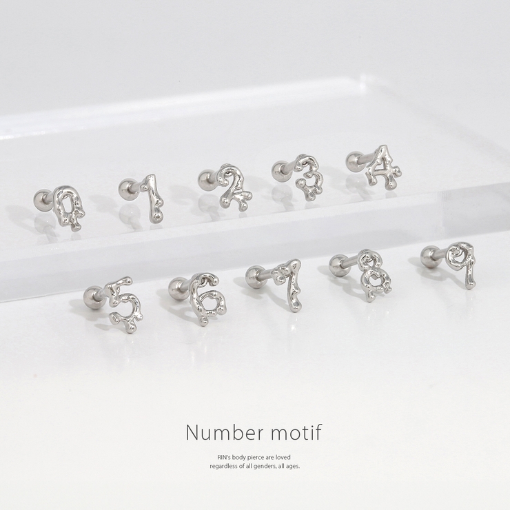 軟骨ピアス 数字ナンバー文字かわいいシンプルシルバーネジ式おしゃれ ボディピアス | ボディピアス専門店凛RIN | 詳細画像2 