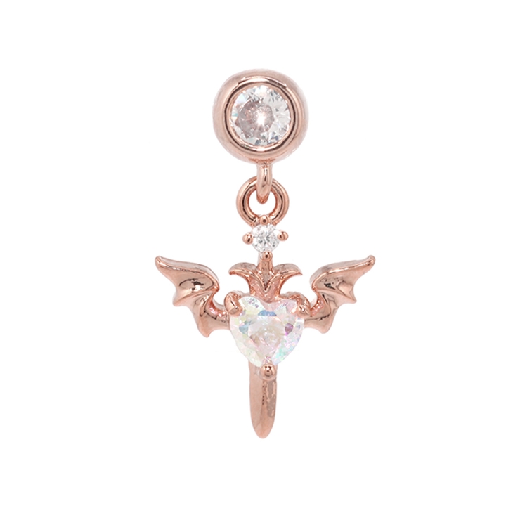 ピンクゴールド | 軟骨ピアス デビル羽悪魔ウィングハート オーロラジュエルキュービックジルコニアス… | ボディピアス専門店凛RIN