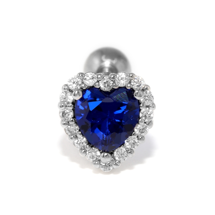 ブルー・Lサイズ | 軟骨ピアス かわいい ハートジュエルキュービックジルコニアキラキラ | ボディピアス専門店凛RIN