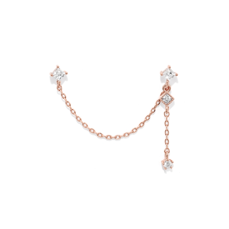 【国内即発】≪Ettika≫キュービックジルコニア チェーン ピアス アメリカンピアス k18 18金 18k チェーン ピアス キュービック