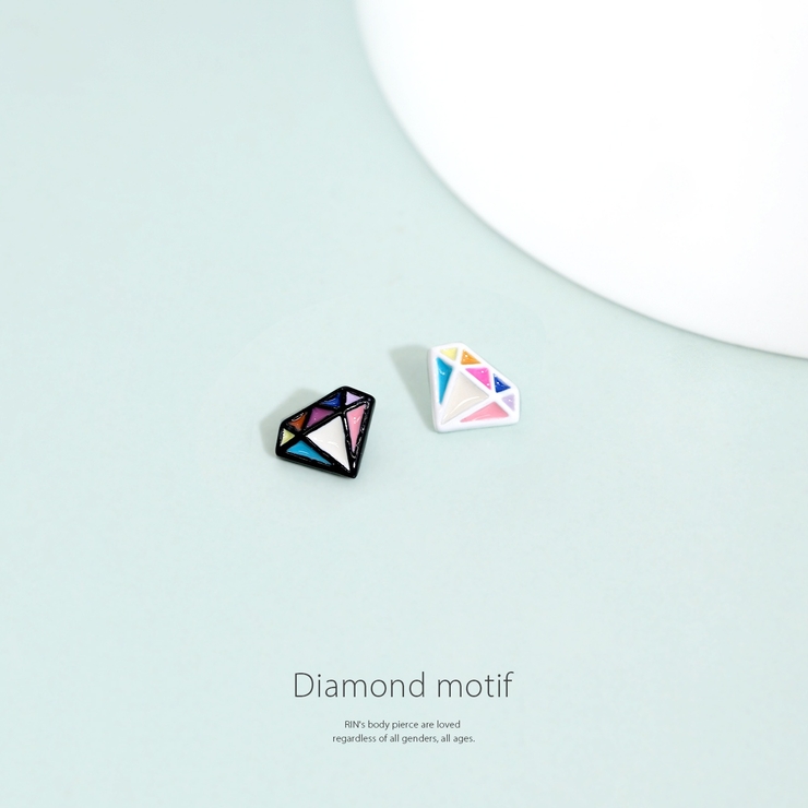 キャッチ ポップダイヤモンドシェイプカラフルホワイトブラック ボディピアス | ボディピアス専門店凛RIN | 詳細画像2 