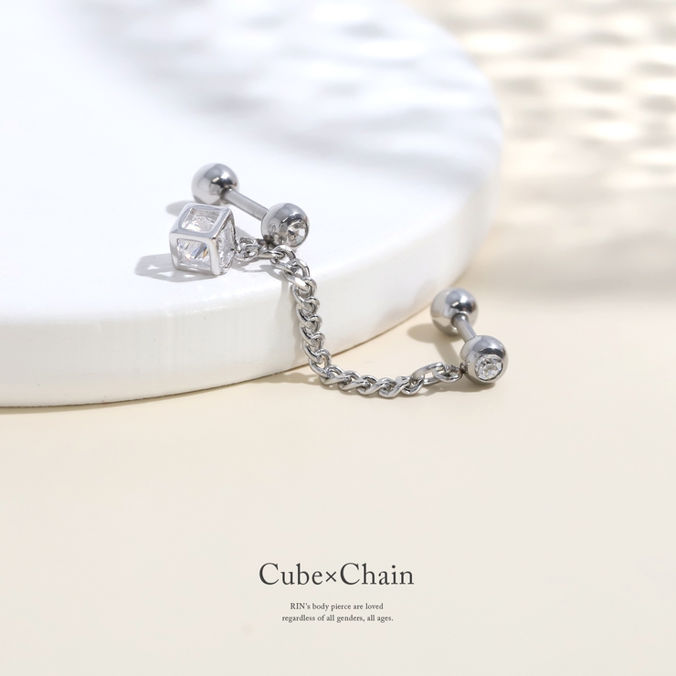 軟骨ピアス ジュエルinキューブチェーンWバーベル ボディピアス | ボディピアス専門店凛RIN | 詳細画像2 
