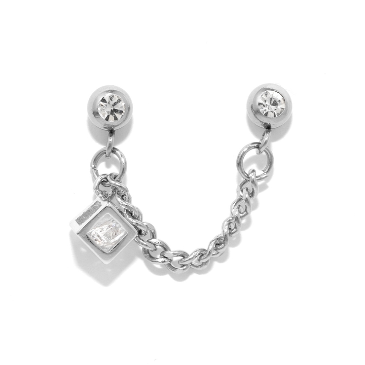 シルバー | 軟骨ピアス ジュエルinキューブチェーンWバーベル ボディピアス | ボディピアス専門店凛RIN