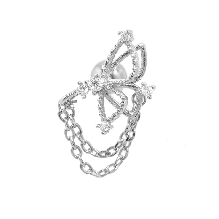 シルバー | 軟骨ピアス バタフライ蝶ジュエルチェーン ストレートバーベル | ボディピアス専門店凛RIN