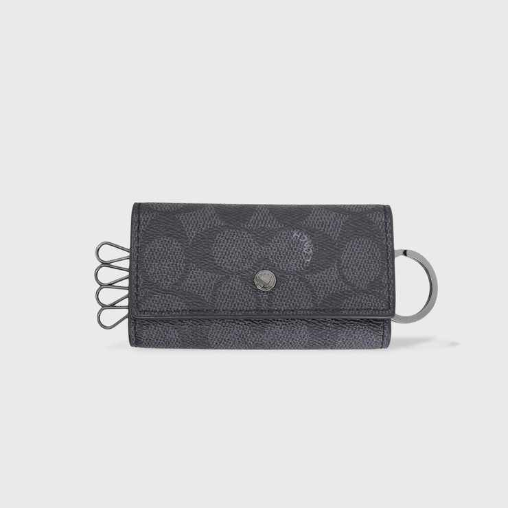 COACH ★大人気★ 5リング キーケース シグネチャー チャコール 新品 COACH 大人気！！ 5リング キーケース シグネチャー チャコール 新品