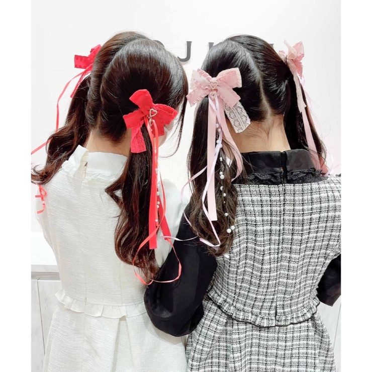 カールリボン♡水色 白／パールガーランド 量産型 ヘアメ Ｕピン 102