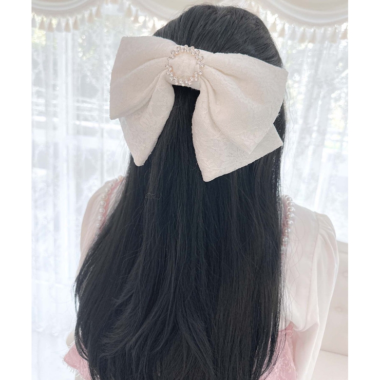 リングビジュ付きBIGリボンレースバレッタ[品番：RJTW0001499