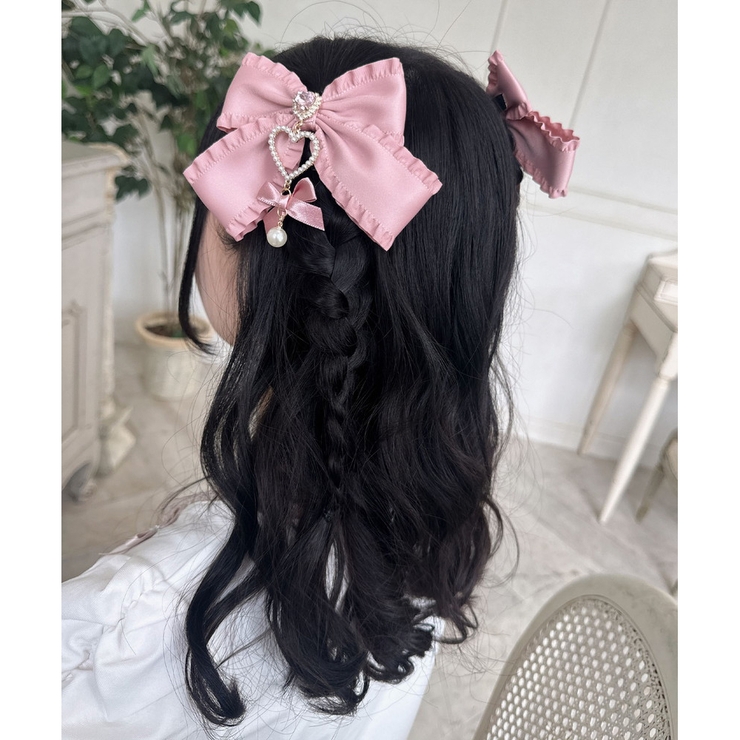 POTETE　ハートリボン クリップ 黒&ピンク 2個セット　ヘアアクセサリー 楽天市場】キラキラハートビジュー2個セットリボンクリップ