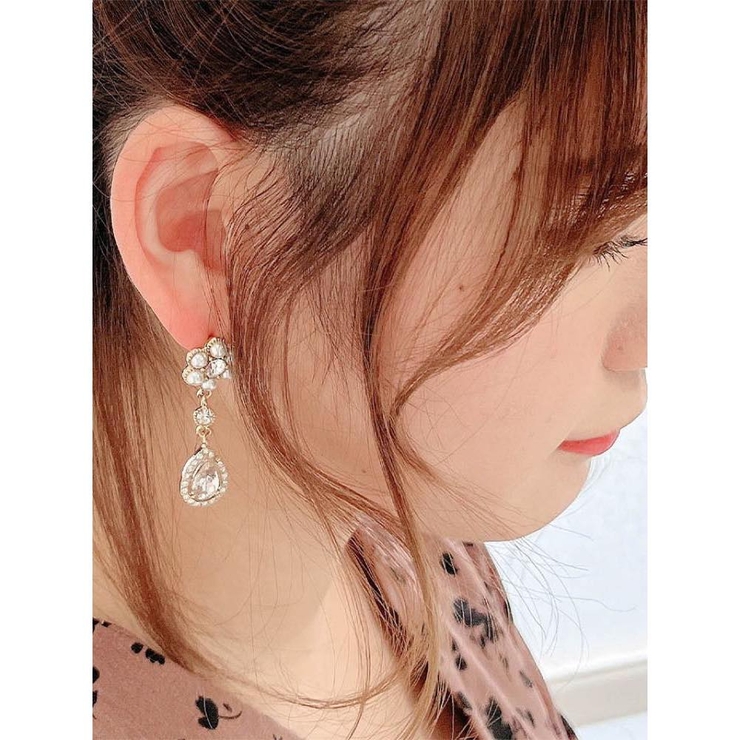 【Rmine】フラワーパールドロップビジューピアス