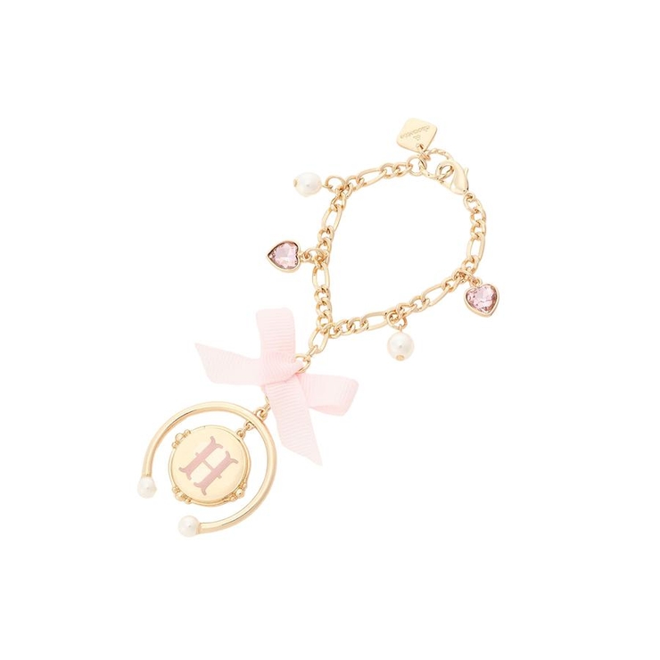 ゴールド | ハートビジュー付きカラーイニシャルバッグチャーム H | & chouette