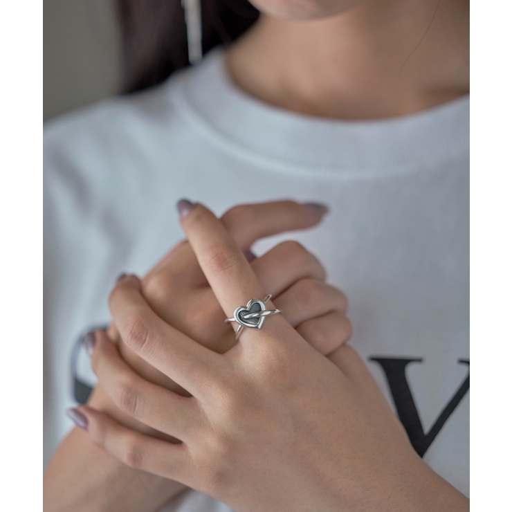 SETUP7】シルバー925ハートモチーフリング/フリーサイズ SSS-4