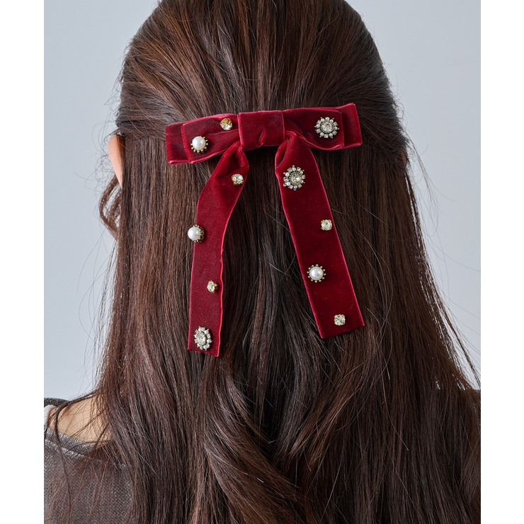 バーガンディー | 【GOLDY】デコラティブ ベロア リボン バレッタ 6241103 | SETUP7【WOMEN】
