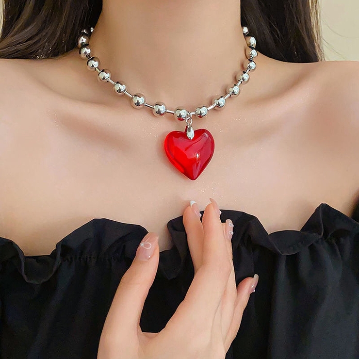 BIGボールチェーンハートネックレス 春 夏[品番：SHNW0011426]｜SHEENA