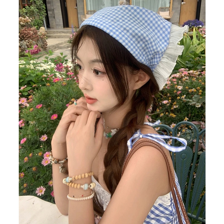 ブルー | 冬新作 ギンガムチェックリル カチューシャ型 | ShopNikoNiko