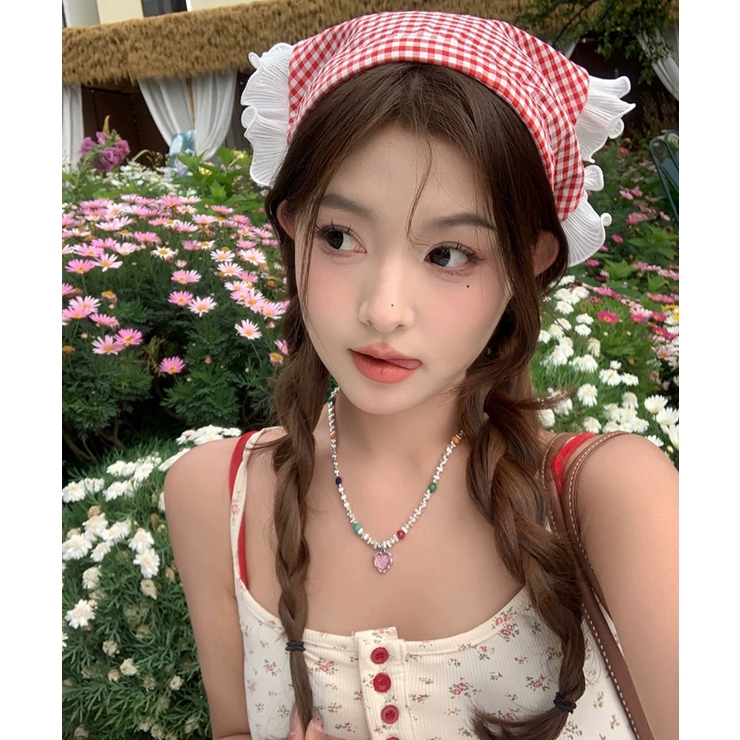 レッド | 冬新作 ギンガムチェックリル カチューシャ型 | ShopNikoNiko