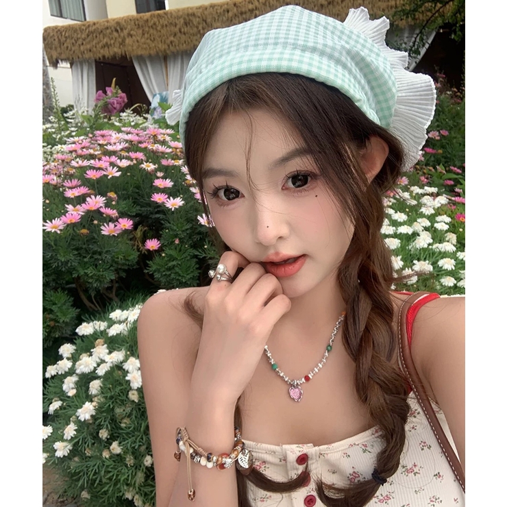 グリーン | 冬新作 ギンガムチェックリル カチューシャ型 | ShopNikoNiko