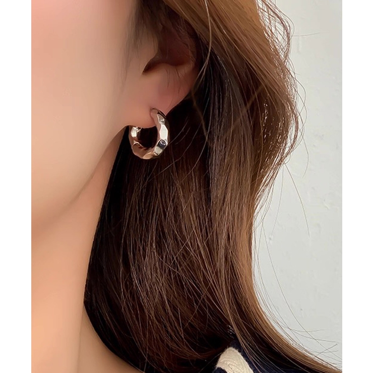 シルバー | 夏新作 凸凹テクスチャー リングフープピアス | ShopNikoNiko