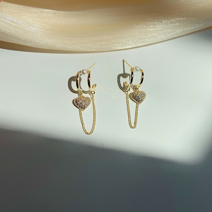 パール ピアス ハート レディース 揺れる アクセサリー かわいい キラキラ | shoppinggo | 詳細画像4 