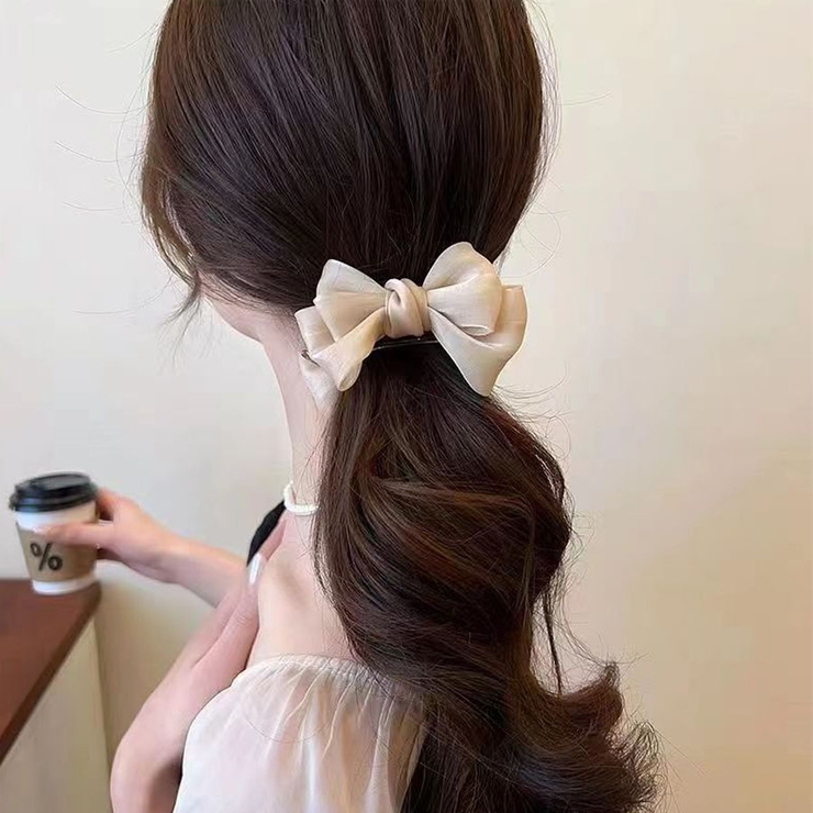 ベージュ | リボンバレッタ ダブル 清楚 | shoppinggo