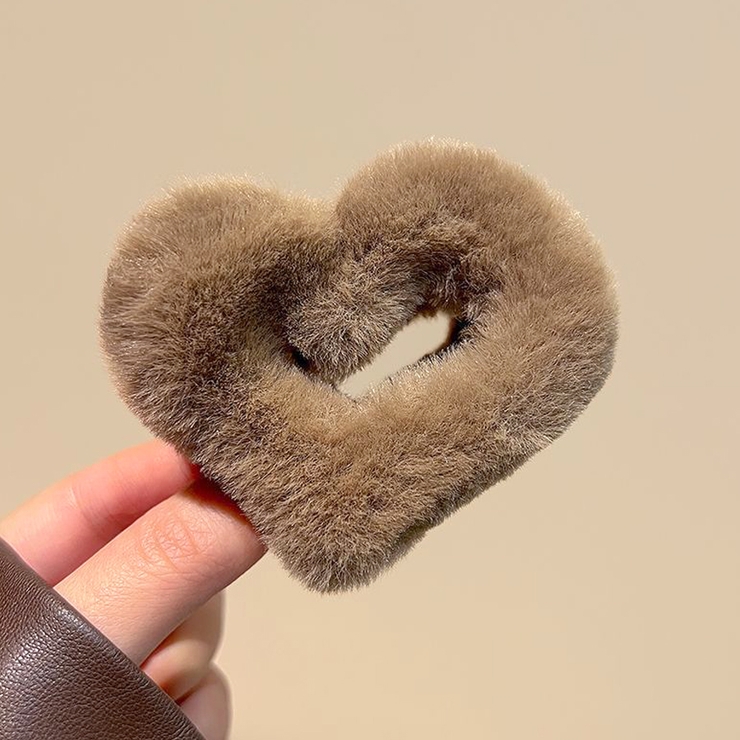 ブラウン | ヘアクリップ ハート ファー | shoppinggo