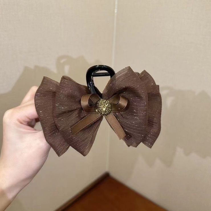ブラウン | リボンバレッタ 大きい リボンヘアアクセサリー | shoppinggo