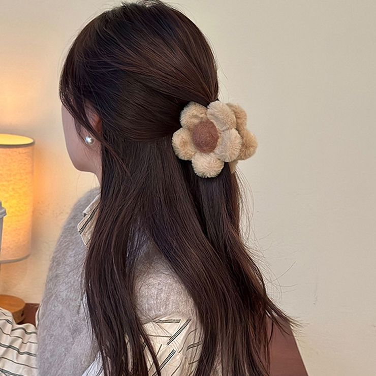 ベージュブラウン | ヘアクリップ 花 ファー | shoppinggo