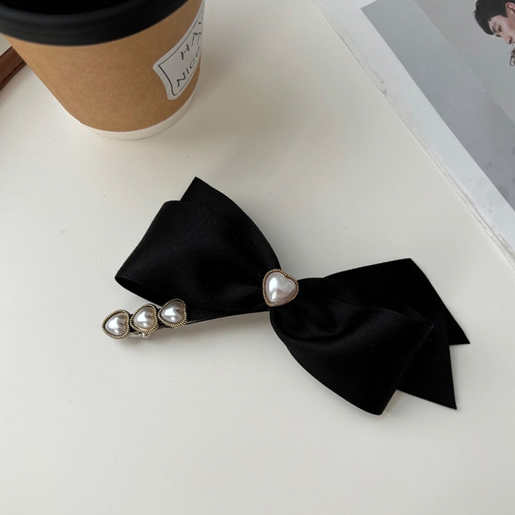 リボンバレッタ パールヘアクリップ ヘアアクセ[品番 リボンバレッタ パールヘアクリップ ヘアアクセ[品番