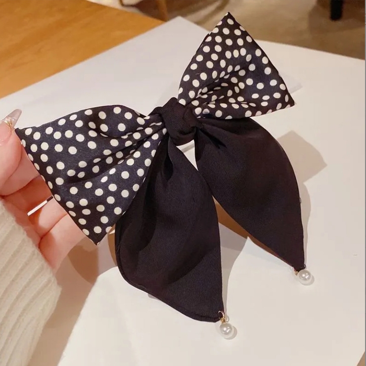 ブラック | リボンバレッタ パールヘアクリップ 清楚 | shoppinggo