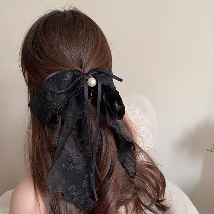 ブラック | リボンバレッタ 大きい リボンヘアアクセサリー | shoppinggo