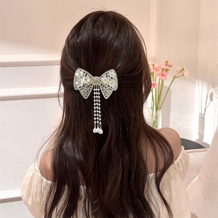 ホワイト | リボンバレッタ ヘアクリップ はな | shoppinggo