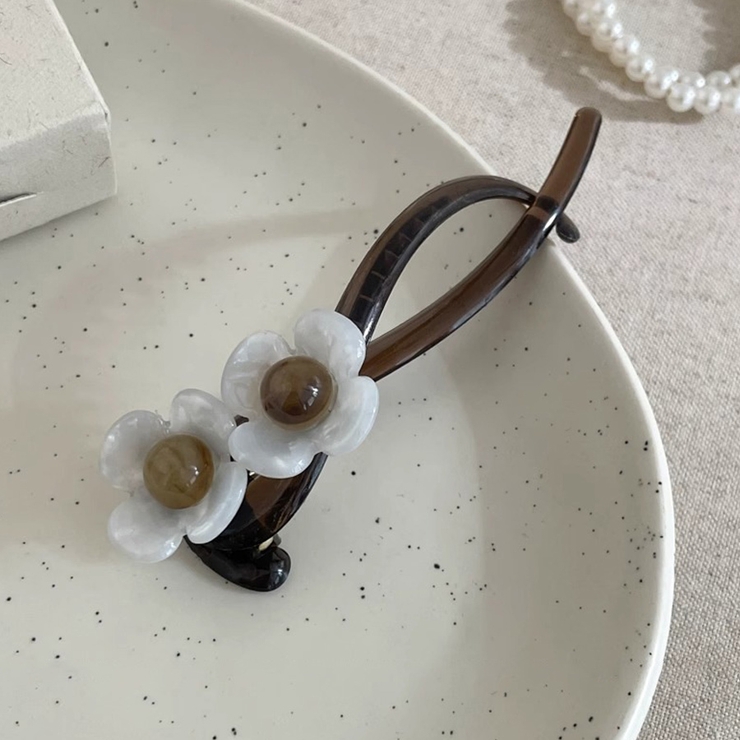 ベージュ | キラキラクリップ 花 ヘア留め | shoppinggo