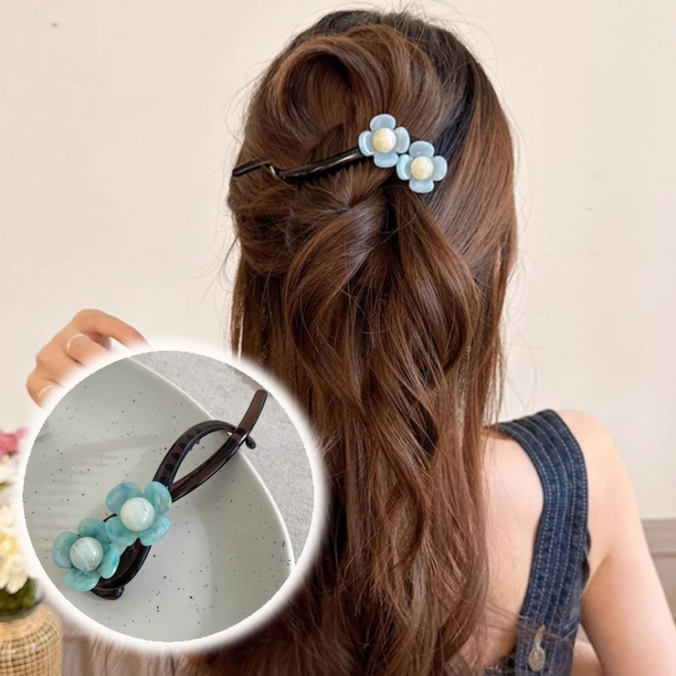 ライトブルー | キラキラクリップ 花 ヘア留め | shoppinggo