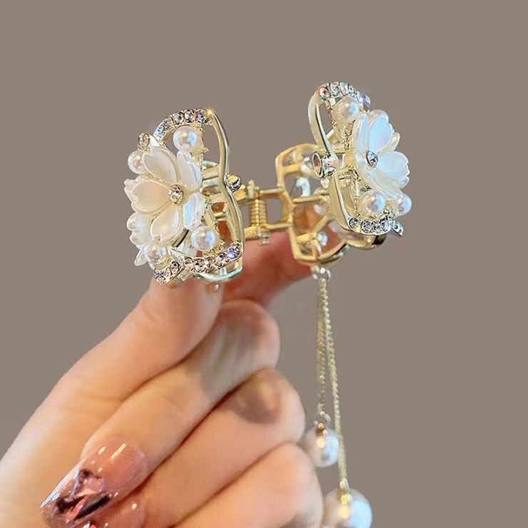 フラワークリップ+イヤリング キラキラヘアクリップ フラワー ヘアアクセサリー 髪飾り 花ヘア