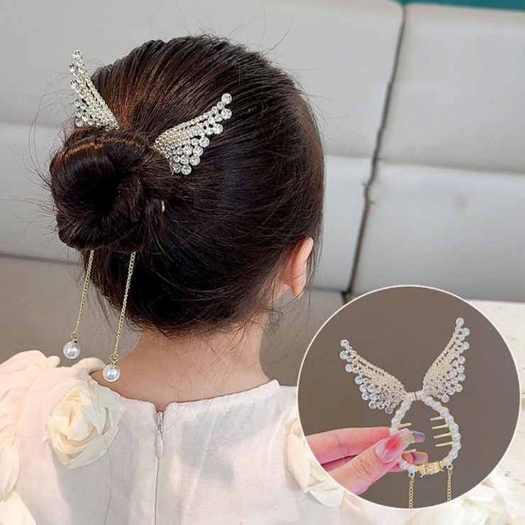 ヘアクリップ ゆらゆらチェーン付き 髪留め[品番：JRKW0004361