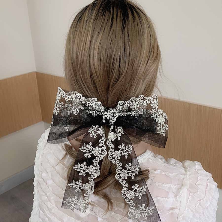 レースリボンバレッタ ヘアクリップ ヘアアクセ[品番