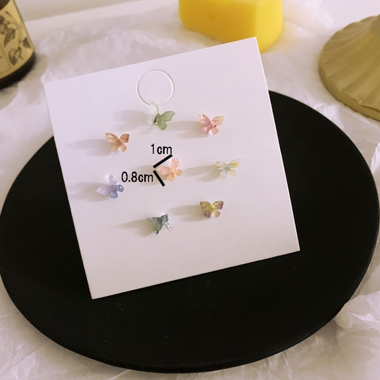 蝶々ピアスセット 8個セット ミニマットクリアカラー[品番
