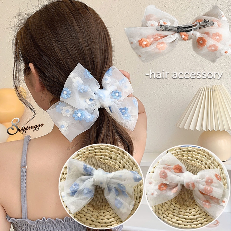 リボンバレッタ 花柄 ヘアクリップ[品番：JRKW0002723